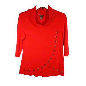 MULTIPLES Sweater Cowl Neck Grommets Wrap Style PM Red Lightweight Rayon Twee